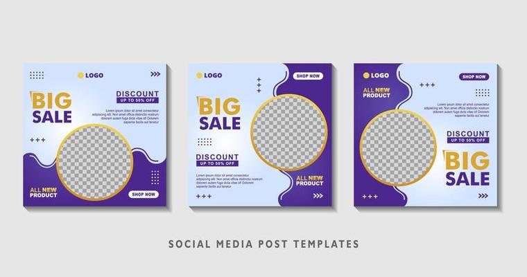 Set of editable square banner templates with photo collage. Suitable for Social Media Post and Online Advertising, Event, and etc. Vector Illustration.