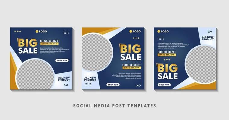 Set of editable square banner templates with photo collage. Suitable for Social Media Post and Online Advertising, Event, and etc. Vector Illustration.