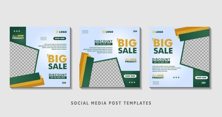 Set of editable square banner templates with photo collage. Suitable for Social Media Post and Online Advertising, Event, and etc. Vector Illustration.