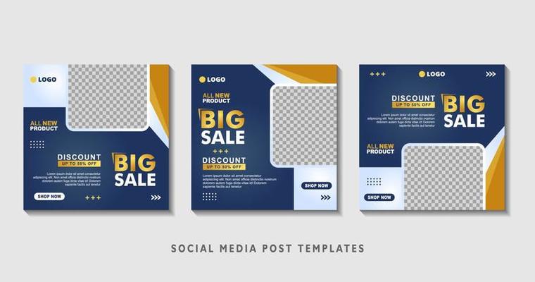 Set of editable square banner templates with photo collage. Suitable for Social Media Post and Online Advertising, Event, and etc. Vector Illustration.