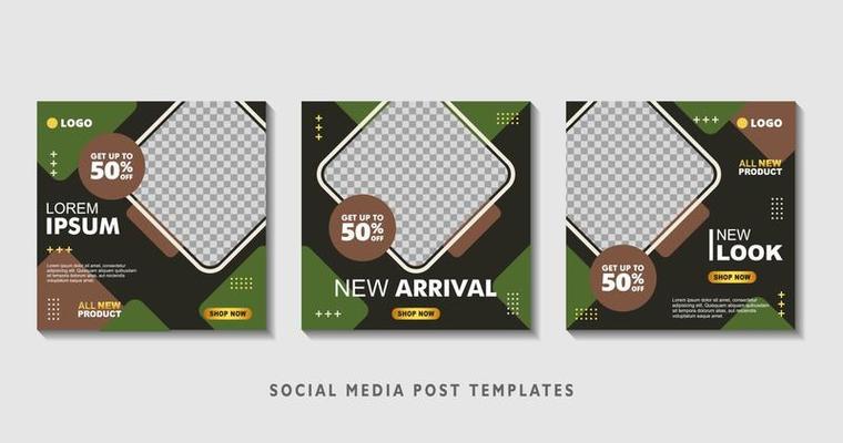 Set of editable square banner templates with photo collage. Suitable for Social Media Post and Online Advertising, Event, and etc. Vector Illustration.