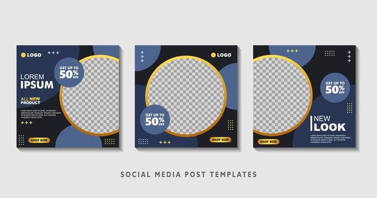 Set of editable square banner templates with photo collage. Suitable for Social Media Post and Online Advertising, Event, and etc. Vector Illustration.