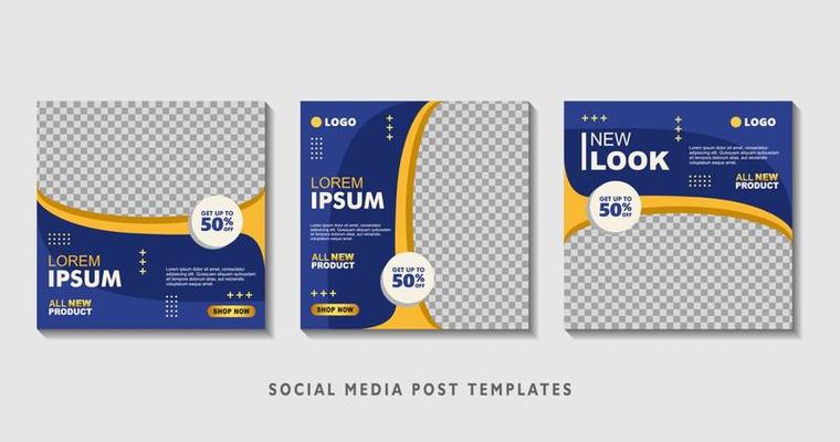 Set of editable square banner templates with photo collage. Suitable for Social Media Post and Online Advertising, Event, and etc. Vector Illustration.