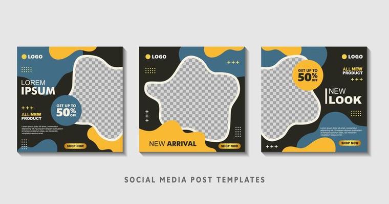 Set of editable square banner templates with photo collage. Suitable for Social Media Post and Online Advertising, Event, and etc. Vector Illustration.