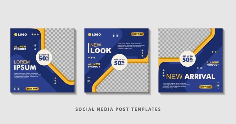 Set of editable square banner templates with photo collage. Suitable for Social Media Post and Online Advertising, Event, and etc. Vector Illustration.