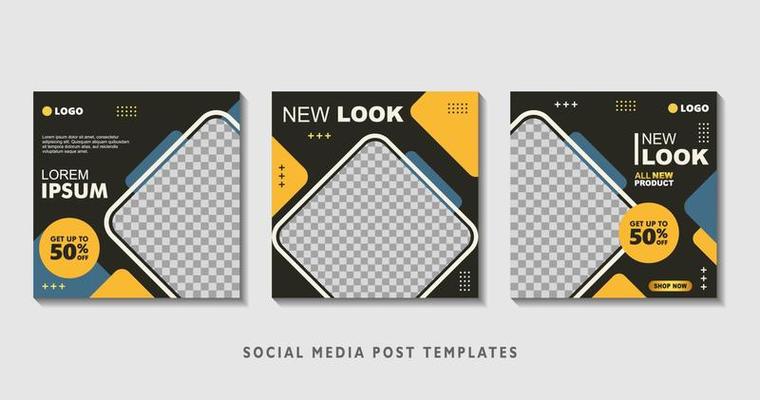 Set of editable square banner templates with photo collage. Suitable for Social Media Post and Online Advertising, Event, and etc. Vector Illustration.