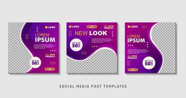 Set of editable square banner templates with photo collage. Suitable for Social Media Post and Online Advertising, Event, and etc. Vector Illustration.