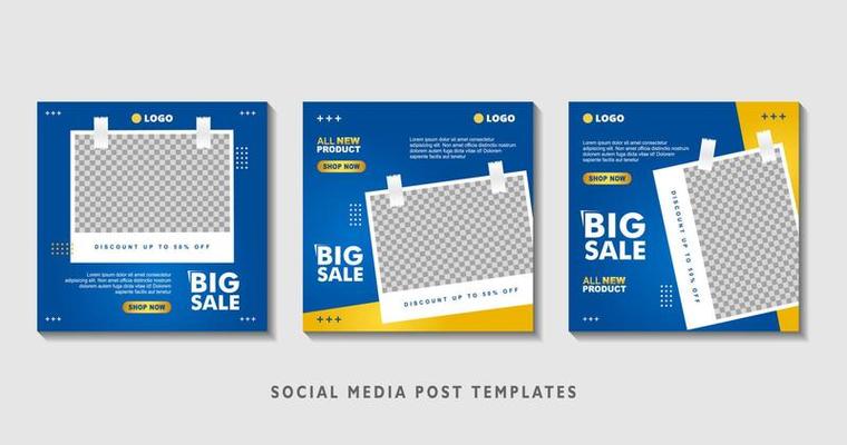 Set of editable square banner templates with photo collage. Suitable for Social Media Post and Online Advertising, Event, and etc. Vector Illustration.