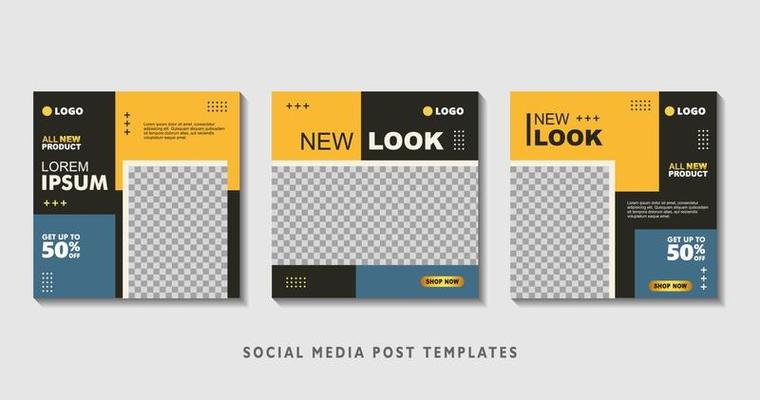 Set of editable square banner templates with photo collage. Suitable for Social Media Post and Online Advertising, Event, and etc. Vector Illustration.