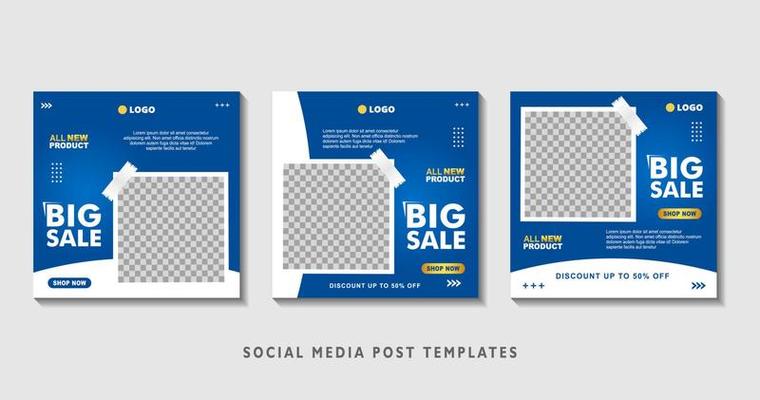 Set of editable square banner templates with photo collage. Suitable for Social Media Post and Online Advertising, Event, and etc. Vector Illustration.