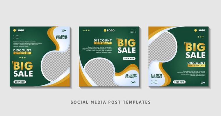 Set of editable square banner templates with photo collage. Suitable for Social Media Post and Online Advertising, Event, and etc. Vector Illustration.