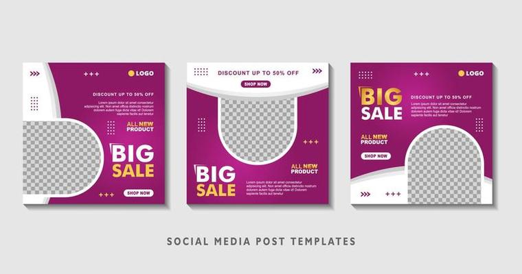 Set of editable square banner templates with photo collage. Suitable for Social Media Post and Online Advertising, Event, and etc. Vector Illustration.