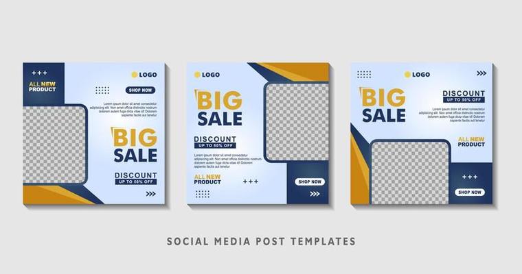 Set of editable square banner templates with photo collage. Suitable for Social Media Post and Online Advertising, Event, and etc. Vector Illustration.