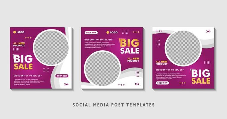 Set of editable square banner templates with photo collage. Suitable for Social Media Post and Online Advertising, Event, and etc. Vector Illustration.