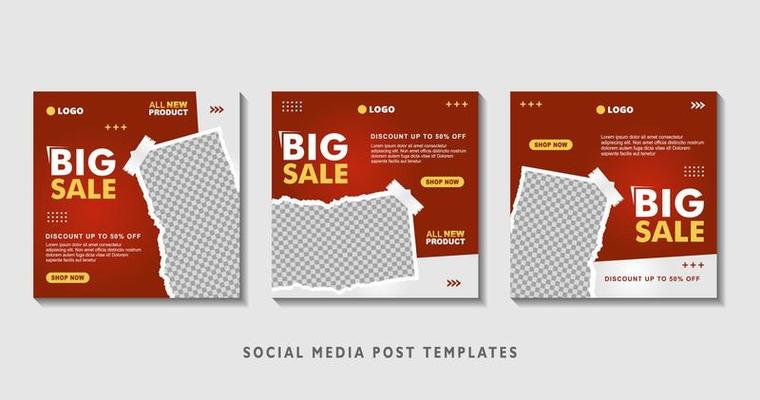 Set of editable square banner templates with photo collage. Suitable for Social Media Post and Online Advertising, Event, and etc. Vector Illustration.