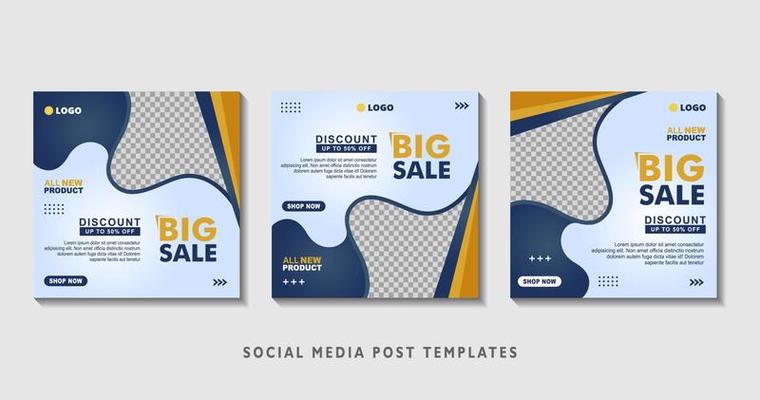 Set of editable square banner templates with photo collage. Suitable for Social Media Post and Online Advertising, Event, and etc. Vector Illustration.