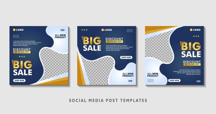 Set of editable square banner templates with photo collage. Suitable for Social Media Post and Online Advertising, Event, and etc. Vector Illustration.