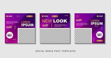 Set of editable square banner templates with photo collage. Suitable for Social Media Post and Online Advertising, Event, and etc. Vector Illustration.