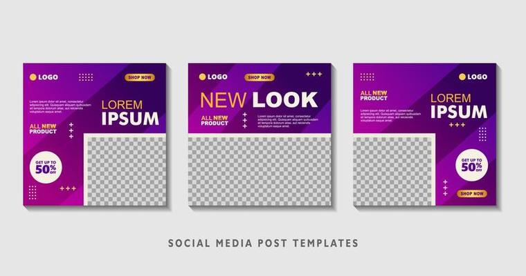 Set of editable square banner templates with photo collage. Suitable for Social Media Post and Online Advertising, Event, and etc. Vector Illustration.