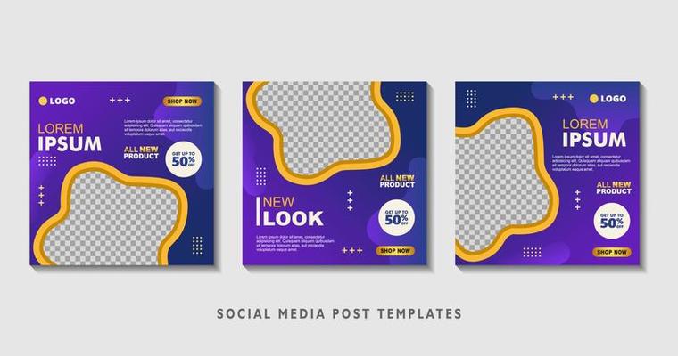 Set of editable square banner templates with photo collage. Suitable for Social Media Post and Online Advertising, Event, and etc. Vector Illustration.