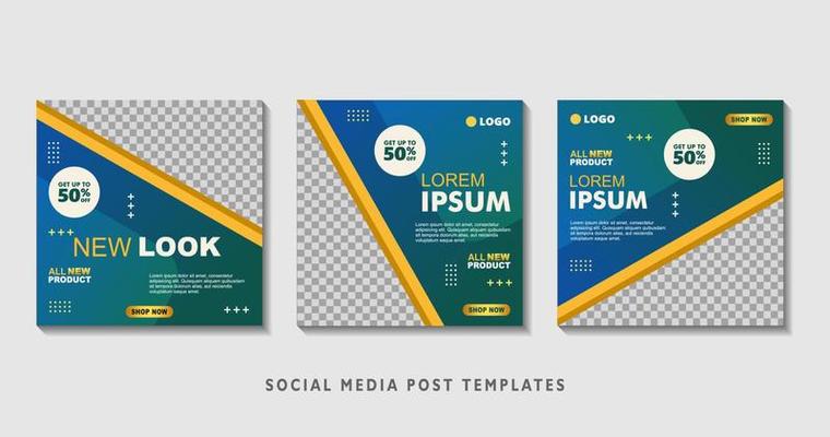 Set of editable square banner templates with photo collage. Suitable for Social Media Post and Online Advertising, Event, and etc. Vector Illustration.