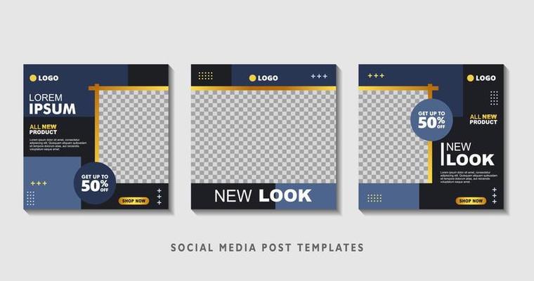 Set of editable square banner templates with photo collage. Suitable for Social Media Post and Online Advertising, Event, and etc. Vector Illustration.