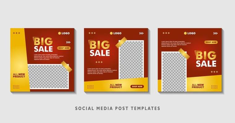 Set of editable square banner templates with photo collage. Suitable for Social Media Post and Online Advertising, Event, and etc. Vector Illustration.