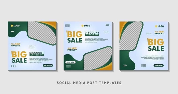 Set of editable square banner templates with photo collage. Suitable for Social Media Post and Online Advertising, Event, and etc. Vector Illustration.