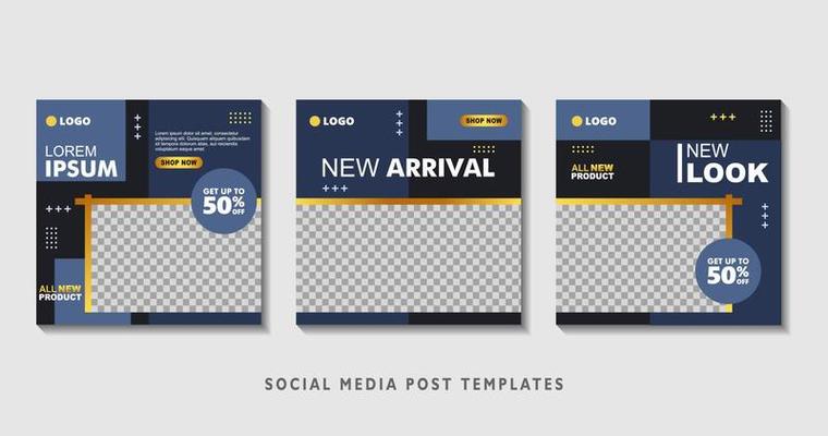 Set of editable square banner templates with photo collage. Suitable for Social Media Post and Online Advertising, Event, and etc. Vector Illustration.