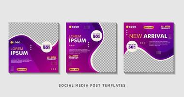 Set of editable square banner templates with photo collage. Suitable for Social Media Post and Online Advertising, Event, and etc. Vector Illustration.