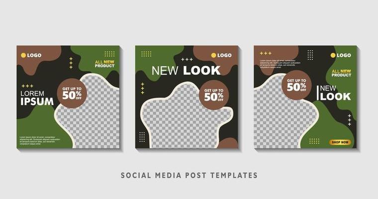 Set of editable square banner templates with photo collage. Suitable for Social Media Post and Online Advertising, Event, and etc. Vector Illustration.