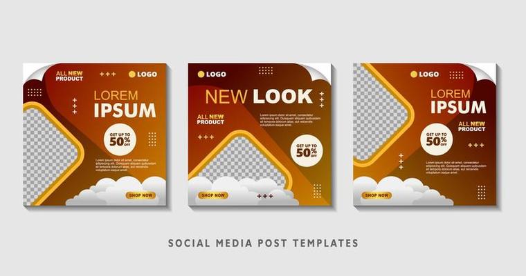 Set of editable square banner templates with photo collage. Suitable for Social Media Post and Online Advertising, Event, and etc. Vector Illustration.