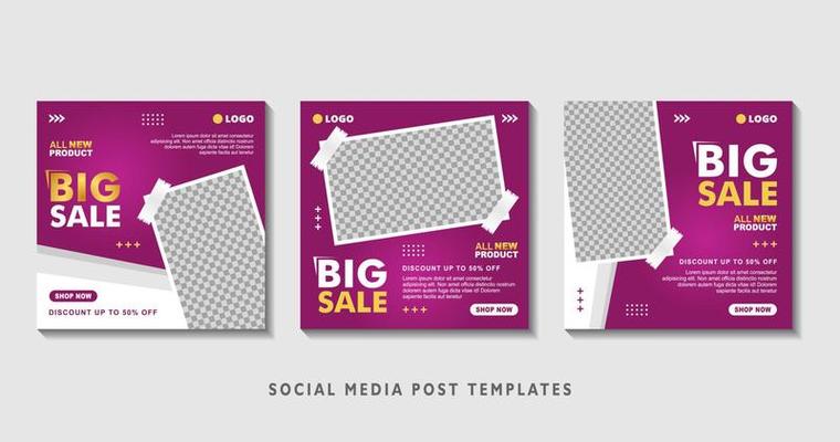 Set of editable square banner templates with photo collage. Suitable for Social Media Post and Online Advertising, Event, and etc. Vector Illustration.