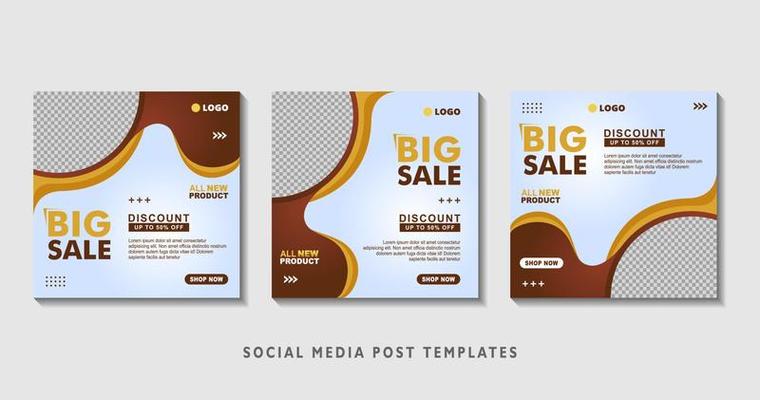 Set of editable square banner templates with photo collage. Suitable for Social Media Post and Online Advertising, Event, and etc. Vector Illustration.