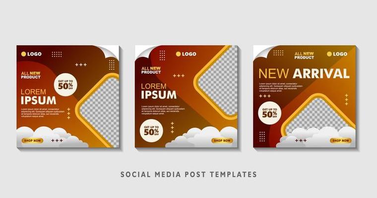 Set of editable square banner templates with photo collage. Suitable for Social Media Post and Online Advertising, Event, and etc. Vector Illustration.