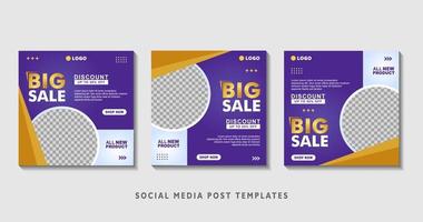 Set of editable square banner templates with photo collage. Suitable for Social Media Post and Online Advertising, Event, and etc. Vector Illustration.