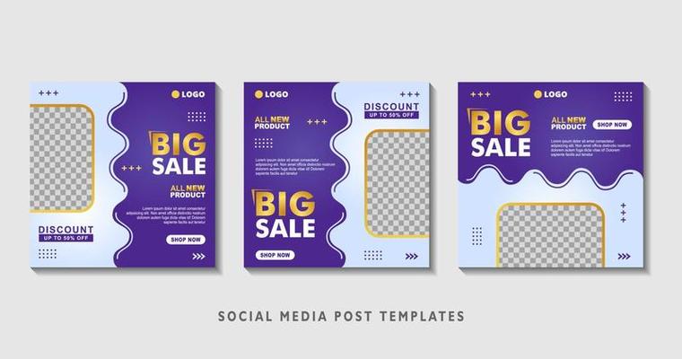 Set of editable square banner templates with photo collage. Suitable for Social Media Post and Online Advertising, Event, and etc. Vector Illustration.