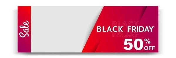 Minimal modern geometric horizontal Black Friday sale banner in black, white and red color. vector