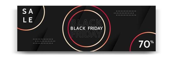 Minimal modern geometric horizontal Black Friday sale banner in black, white and red color. vector