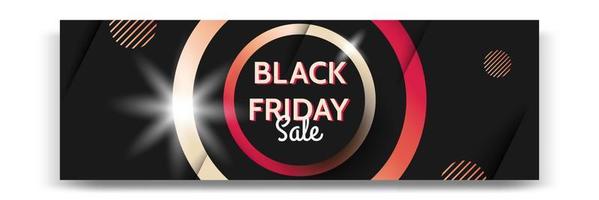 Minimal modern geometric horizontal Black Friday sale banner in black, white and red color. vector