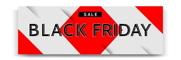 Minimal modern geometric horizontal Black Friday sale banner in black, white and red color. vector