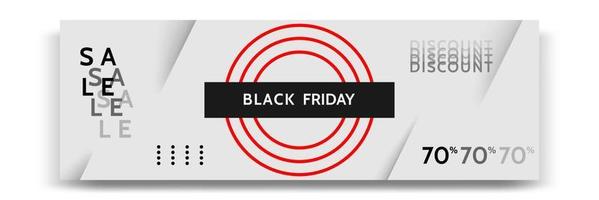 Minimal modern geometric horizontal Black Friday sale banner in black, white and red color. vector