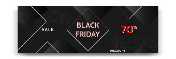 Minimal modern geometric horizontal Black Friday sale banner in black, white and red color. vector