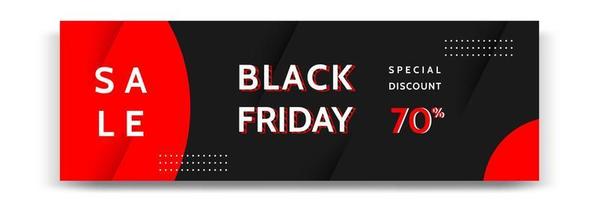 banner de venta de viernes negro horizontal geométrico moderno mínimo en color negro, blanco y rojo. vector