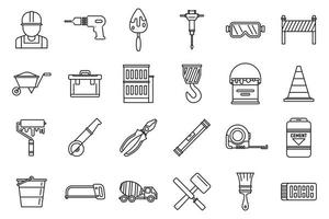 Modern building reconstruction icons set, outline style vector