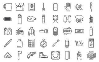 Survival activity icons set, outline style vector