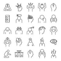 Stress emotion icons set, outline style vector