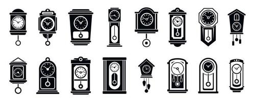 Wall pendulum clock icons set, simple style vector