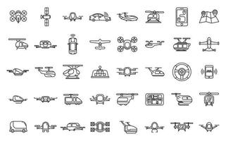 Unmanned taxi drive icons set, outline style