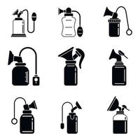 Breast pump mother icons set, simple style vector